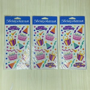 De colección DIVERSIÓN DE CUMPLEAÑOS Stickopotamus Pegatinas Cantidad 3 Artesanía Libro de Recortes Pastel Sombrero Nuevo de Lote Antiguo - Imagen 1 de 4