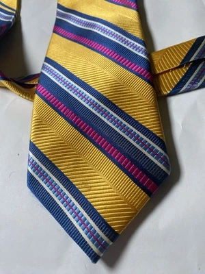 Corbata de seda Hickey-Freeman para hombre dorada púrpura a rayas Foto 1 de 4