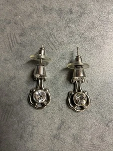 BRIGHTON TWILIGHT CLEAR SWAROVSKI CRYSTAL SILVER POST DROP EARRINGS VINTAGE - Picture 1 of 5