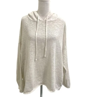 Suéter con Capucha Eileen Fisher Mezcla de Lino Tejido Slub Dobladillo Enrollado Blanco talla 1X Foto 1 de 4