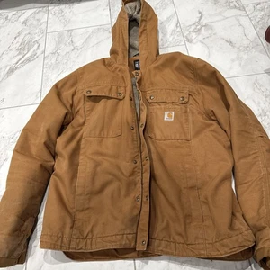 Chaqueta utilitaria Carhartt Duck de lona Sherpa con capucha marrón 0J3826-M grande para hombre - Imagen 1 de 11