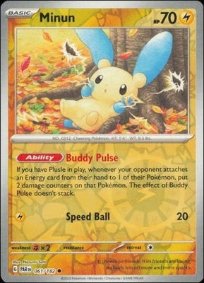 Pokemon - Minun #061/182 - SV04: Paradox Rift Reverse Holo - Image 1 of 2