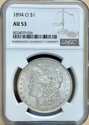 1894 O MORGAN SILVER DOLLAR NGC AU53 BETTER DATE  NEW ORLEANS MINT COIN - Image 1 of 4