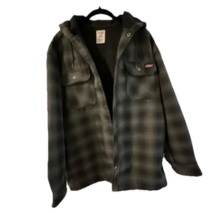 Dickies Hooded Jacket Mens LG 42-44 Black/Gray Plaid Fleece Lined Snap Up - Picture 1 of 10