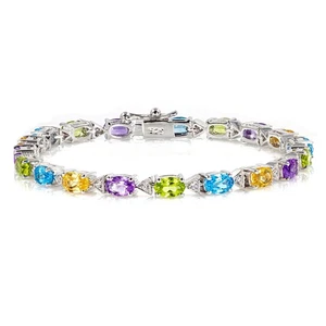 925 Sterling Silber Damen Armband Echte Amethyst,Peridot,Citrin&Blue Topaz AAA - Bild 1 von 5