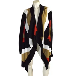 MISOOK Strickjacke/Jacke, XL/2XL, Wasserfall Colorblock, schwarz/camel/rot vorne offen - Bild 1 von 10
