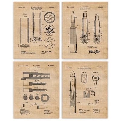 Classic Cartridge Bullet Ammo Patent Prints, 4 (8x10) Art Decor Home Work Office - Image 1 of 4