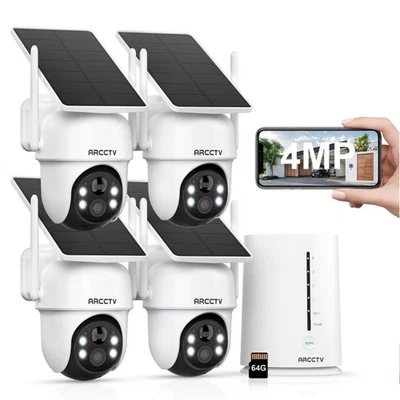 ARCCTV Solar Wireless Security Camera System Battery Powered 4K Spotlight+64GB
