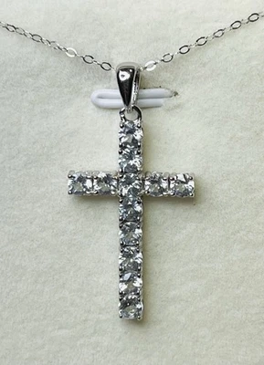 Collar Colgante Cruz Aguamarina Azul Natural Plata de Ley 925 Foto 1 de 4