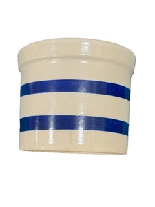 Vintage RRP Roseville Ohio USA Stoneware Crock Bowl Cobalt Blue Stripes 1pt Low - Picture 1 of 5