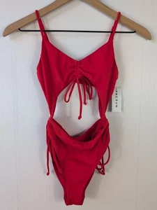 Pacsun Damen roter Monokini Badeanzug Größe XXS Cutout Einteiler gerafft vorne zum Binden - Bild 1 von 10