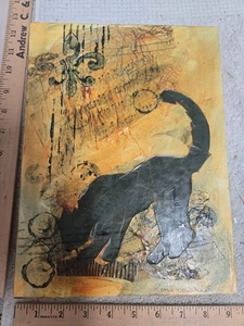 dipinto originale di Terry Honstead, gatto e musica, 12 x 9 - Foto 1 di 4