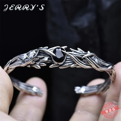 Brazalete abierto real de plata esterlina 925 hecho a mano El ala del mal para hombre punk Foto 1 de 4