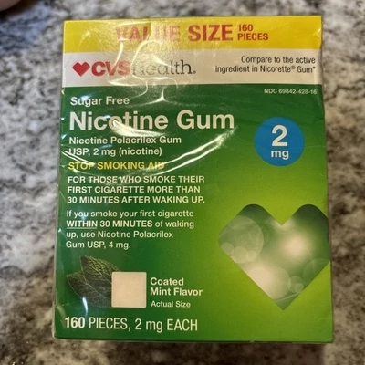 Goma de nicotina sem açúcar CVS Health, em perfeito estado, 2mg, 160 ct validade 12/2026 lote WK36851 - Imagem 1 de 4