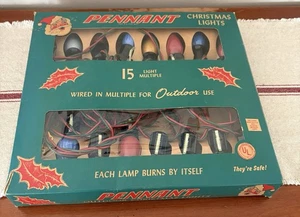 Vintage Boxed Set Of Pennant Christmas Lights - 15 - Working - Picture 1 of 4