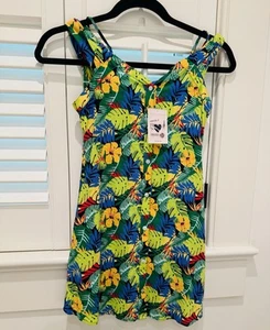Forever 21 Mädchen tropische Blätter Viskose Knopfleiste Riemen Ärmel 9/10 NEU - Bild 1 von 12