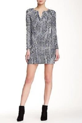 Diane von Furstenberg DVF Reina Check Dot Print Long Sleeve Split-Neck Dress 12 - Image 1 of 4