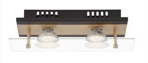 BRILONER- PLAFONIERA 2 LED - 4W-400LUMEN - NERO/ORO OPACO-VETRO TRASPARENTE - Foto 1 di 1