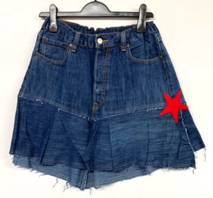 Gonna Levis upcycled W30-34 elastica UK 12-14-16 blu con stella retrò boho 801 - Foto 1 di 8
