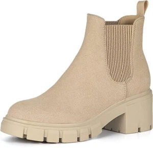 Athlefit Damen Chelsea Boots Mode Stollensohle klobiger Absatz Slipper Elastisch... - Bild 1 von 5