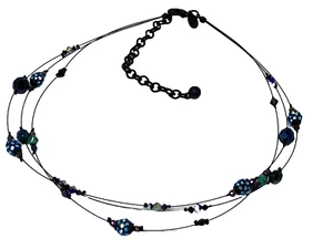 Chico's Black Multi-Strand Wire Blue Beaded Choker Necklace - Picture 1 of 3