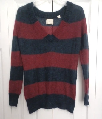 Suéter Band of Outsiders Azul Marino y Borgoña Rayas Cuello en V Talla 1 o Pequeño Foto 1 de 4