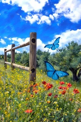 Tarjeta coleccionable de artista ACEO impresión de arte de paisaje 2,5 x 3,5 ATC mini prado de verano Foto 1 de 3