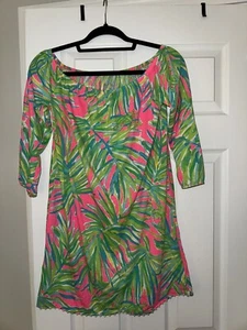 Lilly Pulitzer Children’s XL (12-14) Palm Leaf Cotton Dress Pom Poms 3/4 Sleeve - Picture 1 of 7