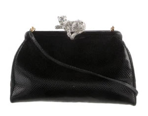 Judith Leiber Karung Snakeskin Leopard Jaguar Clasp Clutch Shoulder Bag - Picture 1 of 9