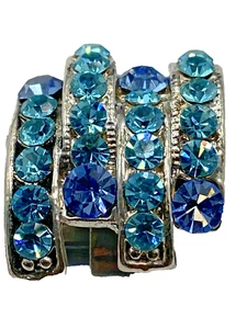 Blue Topaz Rhinestone Cocktail Ring Size 9 Adjustable silverplated ring Vintage - Picture 1 of 15