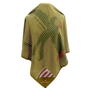 NAZARENO GABERIELLI STRIPES GREEN HAND ROLLED SQUARE silk scarf   33/32 in  #A64 - Picture 1 of 3