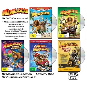 Madagascar | 5-DVD Collection (5-Disc, PAL Region 4) Escape 2 Africa, 3 Europe's - Picture 1 of 15