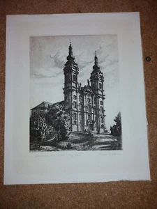Original Radierung Basilika Vierzehnheiligen von Kurt Willhelm - Bild 1 von 6