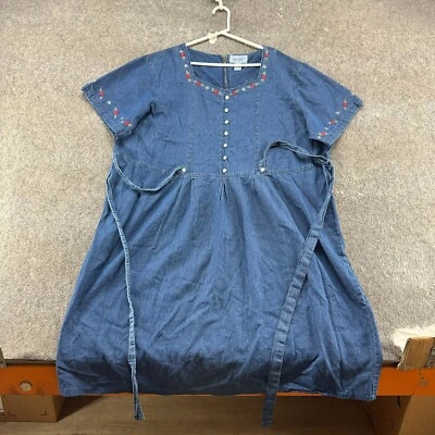 VINTAGE Jane Ashley Dress Womens 3X Blue Denim Midi Jean Medium Wash Belted 90s - Image 1 of 4