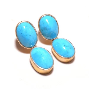 Splendido orecchino pendente turchese moderno argento sterling 925 massiccio gioiello - Foto 1 di 4