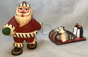 Vintage Dept 56 Santa Pulling Sled With Penguins Raccoons Figurine - Picture 1 of 4