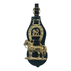 Vintage Horse Brass Medallions on Leather Strap Lion & Horse