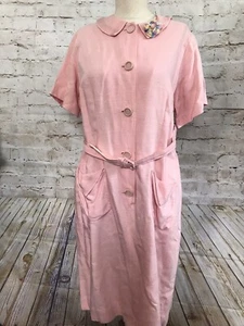 Vintage Damen Gr. 8 Rosa Kleid Gürtel Knopfleiste Kurzarm 70er Boho Hippie - Bild 1 von 3