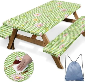 Picnic Table Cover with Bench Covers Elastic Edges Fitted Table 72in - Picture 1 of 6