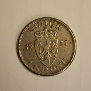 Noruega - 1 corona 1957 - moneda cobre-níquel km# 397 - Imagen 1 de 2
