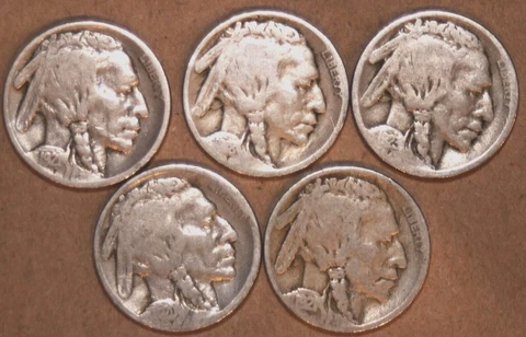 (5) Buffalo Nickels - 1918 1920S (2)1921 1923S - #2808T - FREE SHIPPING Cover