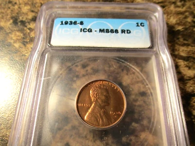 1936-S LINCOLN WHEAT CENT ICG MS66 RD 0206 - Image 1 of 2