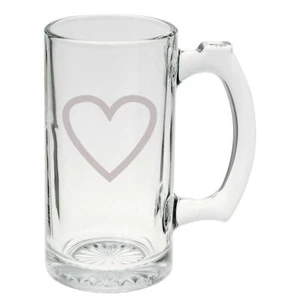 Loving Heart Hand Etched Mug - 25 Ounce Etched Stein Glass Mug - Picture 1 of 1