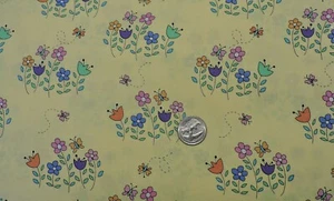 100% Cotton Fabric Andover - Spring Flowers on Yellow - By the Yard - Picture 1 of 3