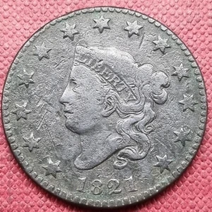 1821 Coronet Head Large Cent 1c Better Grade VF + Details #69035 - Picture 1 of 2