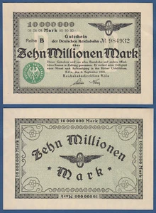 REICHSBAHN KÖLN 10 Millionen 1923 fast KASSENFRISCH 013.8 / P.S1286 - Picture 1 of 1