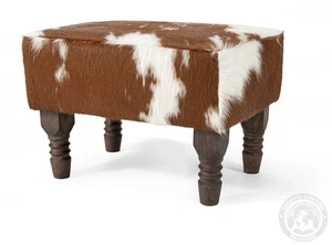 Cowhide FootStool Ottoman - Brown and White - Picture 1 of 11