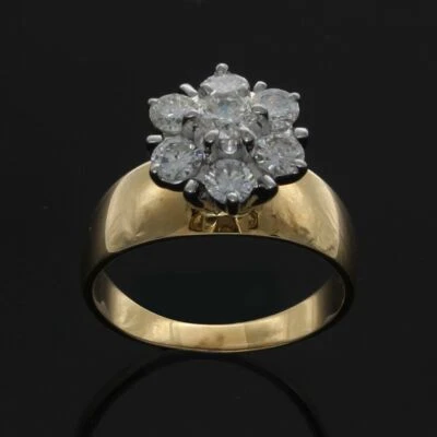 Anillo Estate con flores de oro amarillo de 14 quilates de diamantes redondos de 1,00 quilates certificado G-H y Si Foto 1 de 4