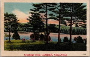 Camden AR Greetings River Shore Trees Arkansas Linen postcard PQ2 - Picture 1 of 2