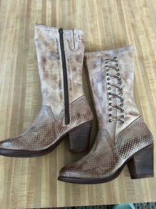 Roan Brown Leather Lace up Sides Distressed Cowgirl Boots Western Size Women’s 7 - Picture 1 of 9